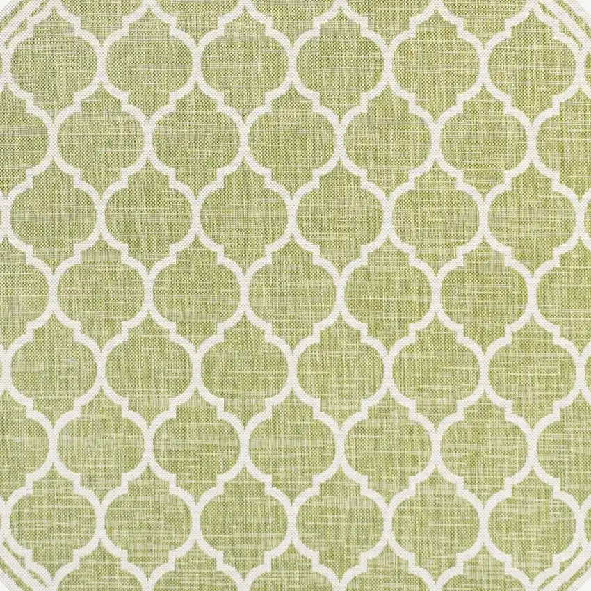 5' Green And Cream Round Geometric Indoor Outdoor Area Rug Photo 2