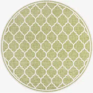 Photo of 5' Green And Cream Round Geometric Indoor Outdoor Area Rug