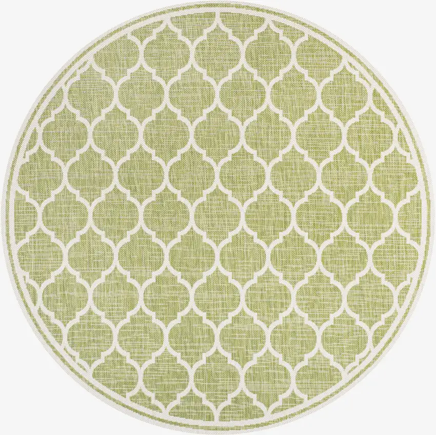 5' Green And Cream Round Geometric Indoor Outdoor Area Rug Photo 1