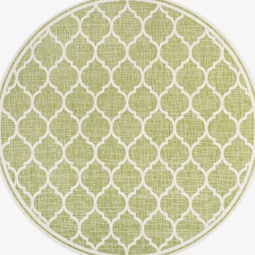 5' Green And Cream Round Geometric Indoor Outdoor Area Rug Photo 3