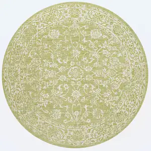 Photo of 5' Green And Cream Round Medallion Indoor Outdoor Area Rug