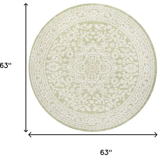 5' Green And Cream Round Medallion Indoor Outdoor Area Rug Photo 9