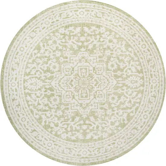 5' Green And Cream Round Medallion Indoor Outdoor Area Rug Photo 2