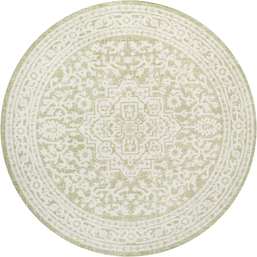 5' Green And Cream Round Medallion Indoor Outdoor Area Rug Photo 2