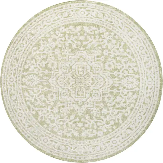 5' Green And Cream Round Medallion Indoor Outdoor Area Rug Photo 1