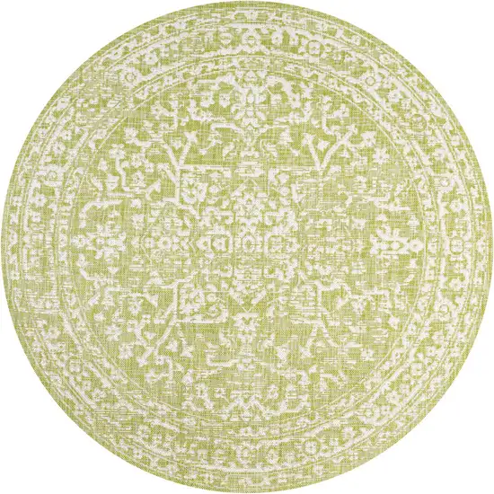 5' Green And Cream Round Medallion Indoor Outdoor Area Rug Photo 3