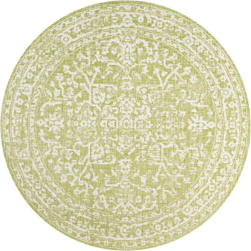 5' Green And Cream Round Medallion Indoor Outdoor Area Rug Photo 3