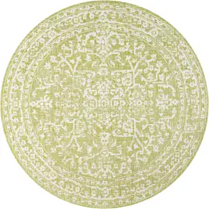 Photo of 5' Green And Cream Round Medallion Indoor Outdoor Area Rug