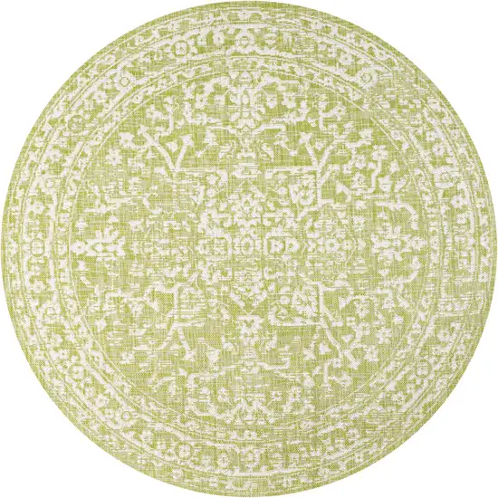 5' Green And Cream Round Medallion Indoor Outdoor Area Rug Photo 1