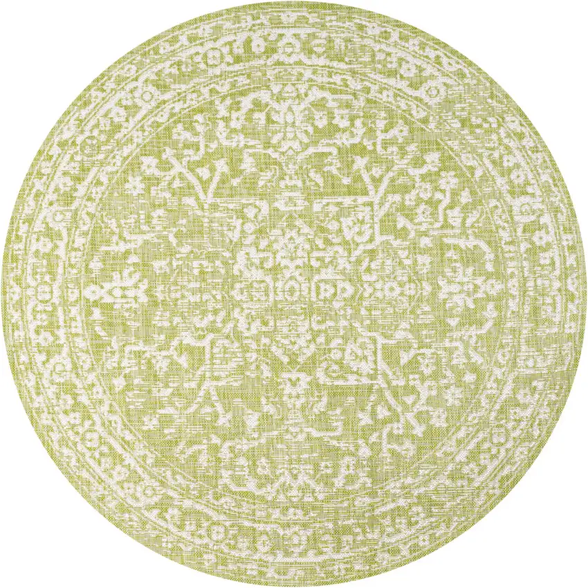5' Green And Cream Round Medallion Indoor Outdoor Area Rug Photo 1