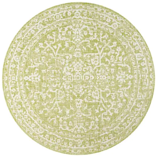5' Green And Cream Round Medallion Indoor Outdoor Area Rug Photo 2