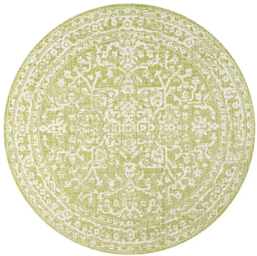 5' Green And Cream Round Medallion Indoor Outdoor Area Rug Photo 2