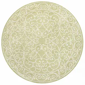 Photo of 5' Green And Cream Round Medallion Indoor Outdoor Area Rug