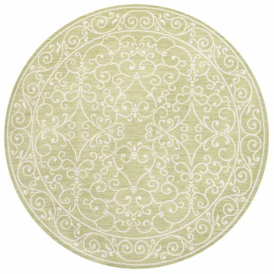 5' Green And Cream Round Medallion Indoor Outdoor Area Rug Photo 1