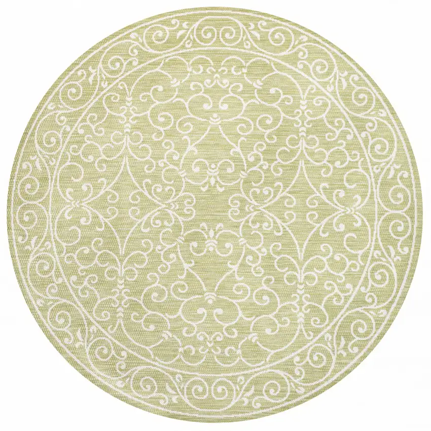 5' Green And Cream Round Medallion Indoor Outdoor Area Rug Photo 1