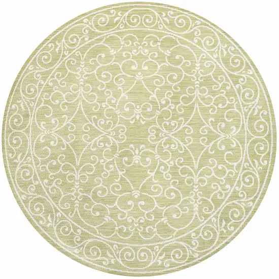5' Green And Cream Round Medallion Indoor Outdoor Area Rug Photo 3