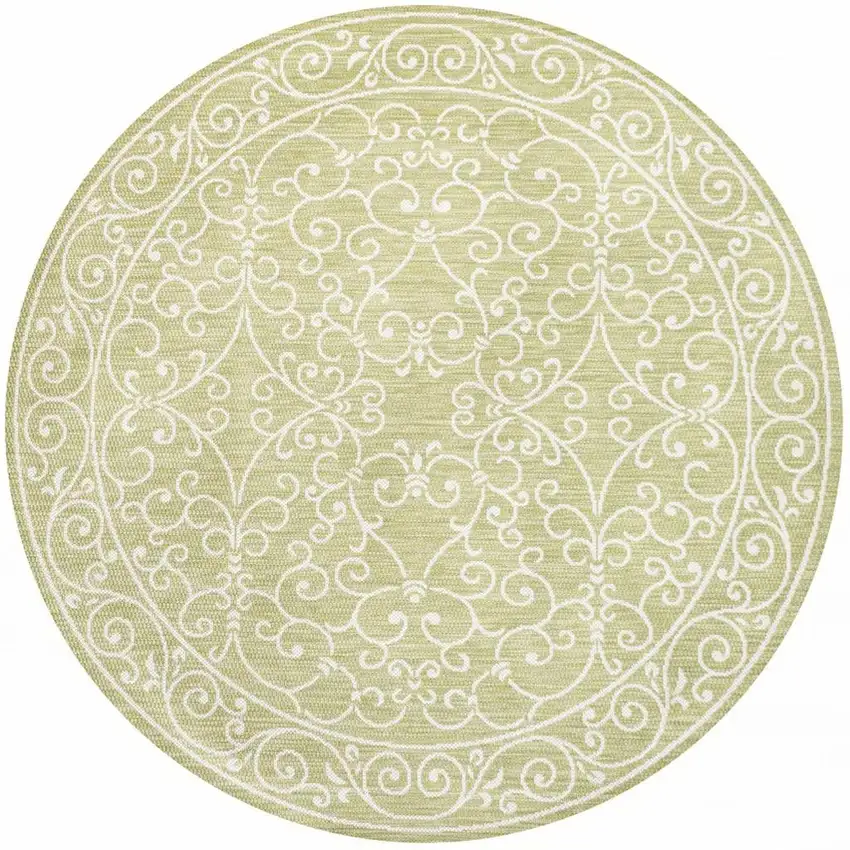 5' Green And Cream Round Medallion Indoor Outdoor Area Rug Photo 3