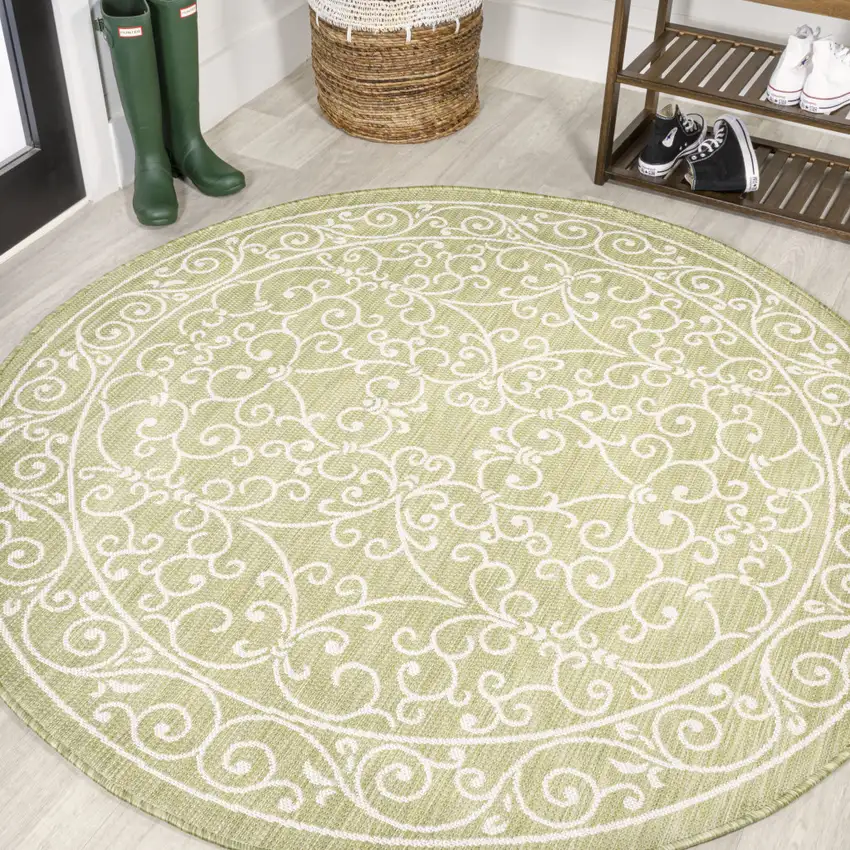 5' Green And Cream Round Medallion Indoor Outdoor Area Rug Photo 4