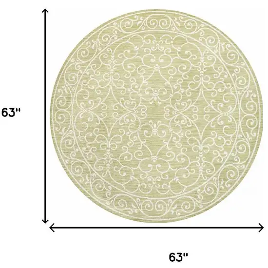 5' Green And Cream Round Medallion Indoor Outdoor Area Rug Photo 9