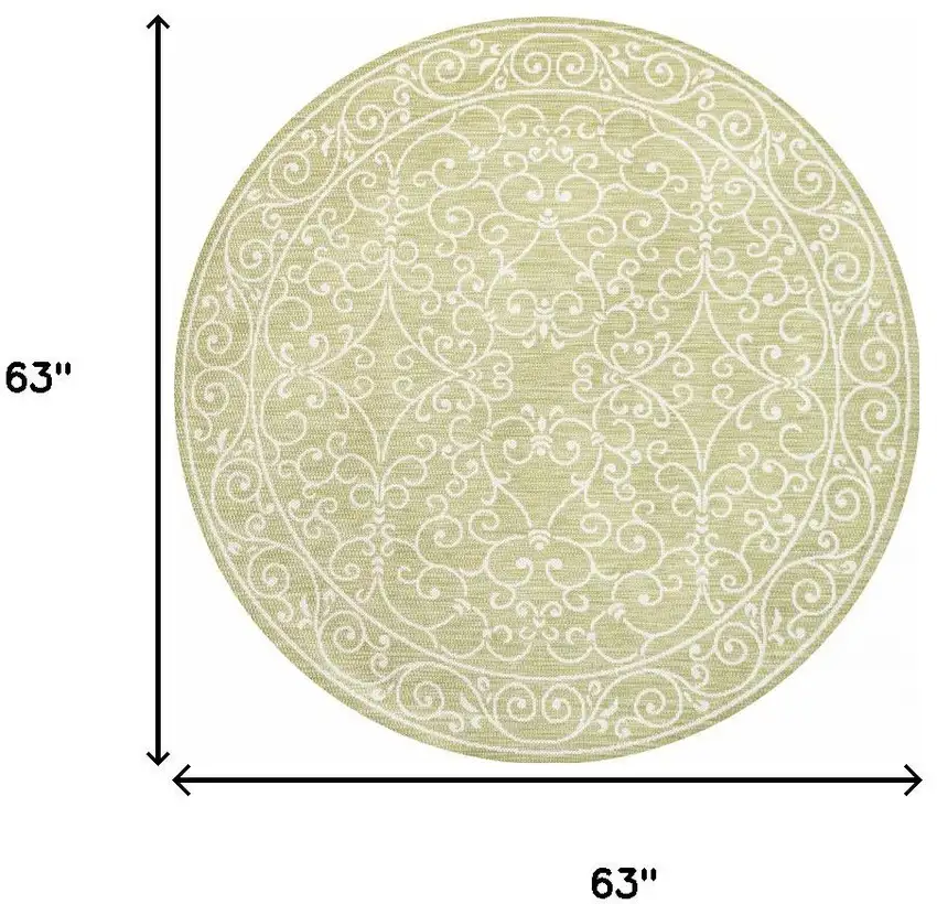 5' Green And Cream Round Medallion Indoor Outdoor Area Rug Photo 9