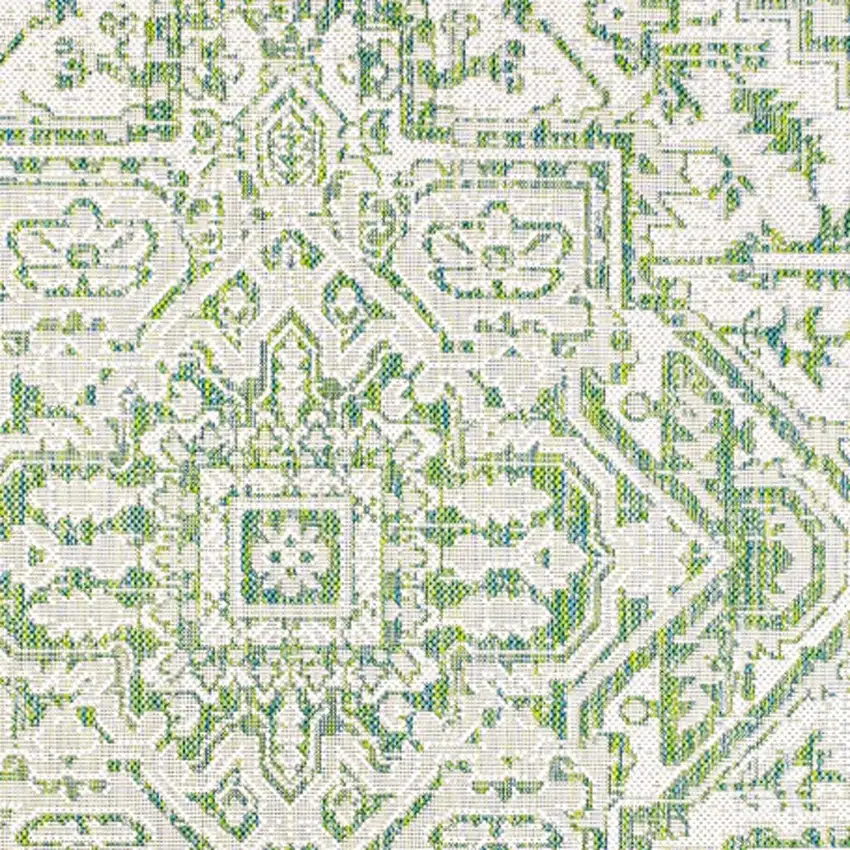 5' Green And Cream Round Medallion Indoor Outdoor Area Rug Photo 3