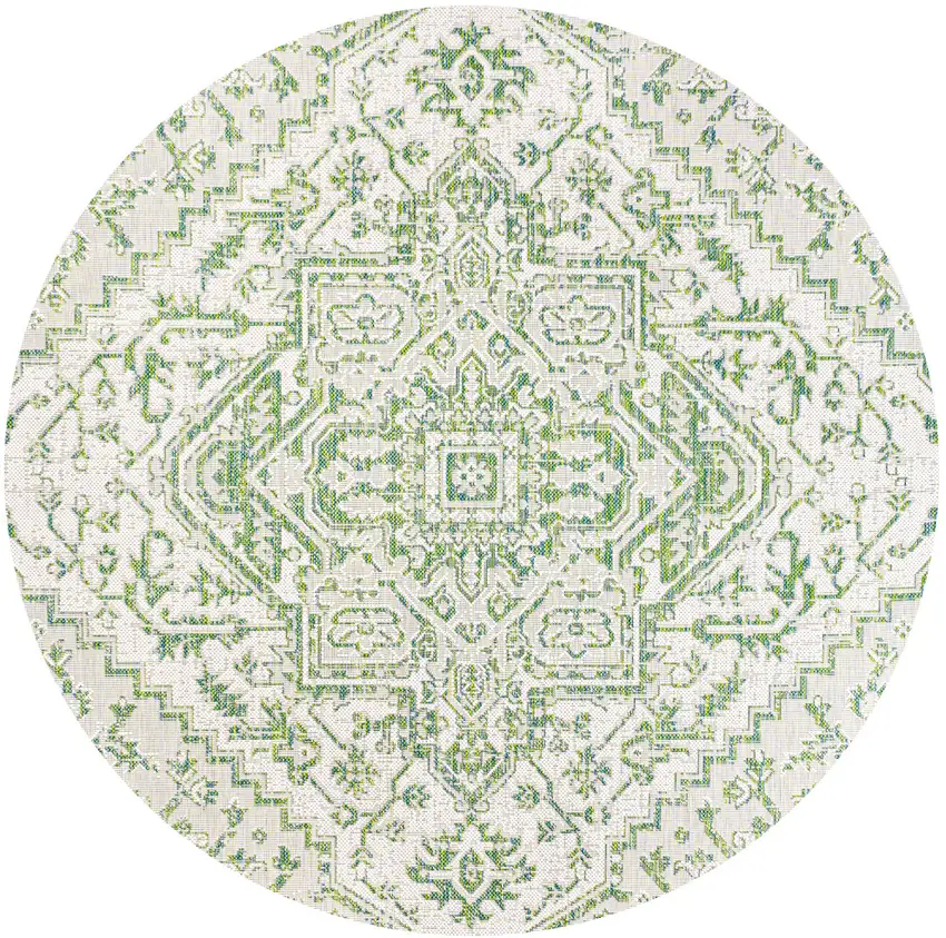 5' Green And Cream Round Medallion Indoor Outdoor Area Rug Photo 1
