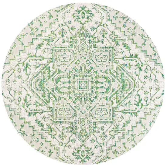 5' Green And Cream Round Medallion Indoor Outdoor Area Rug Photo 2