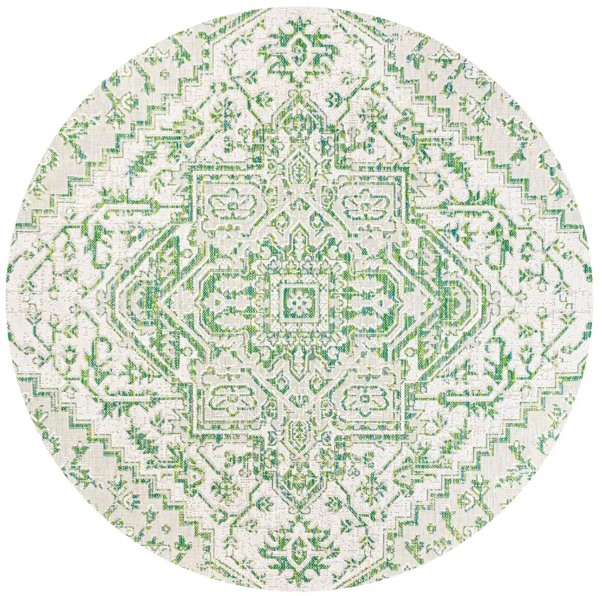 5' Green And Cream Round Medallion Indoor Outdoor Area Rug Photo 2