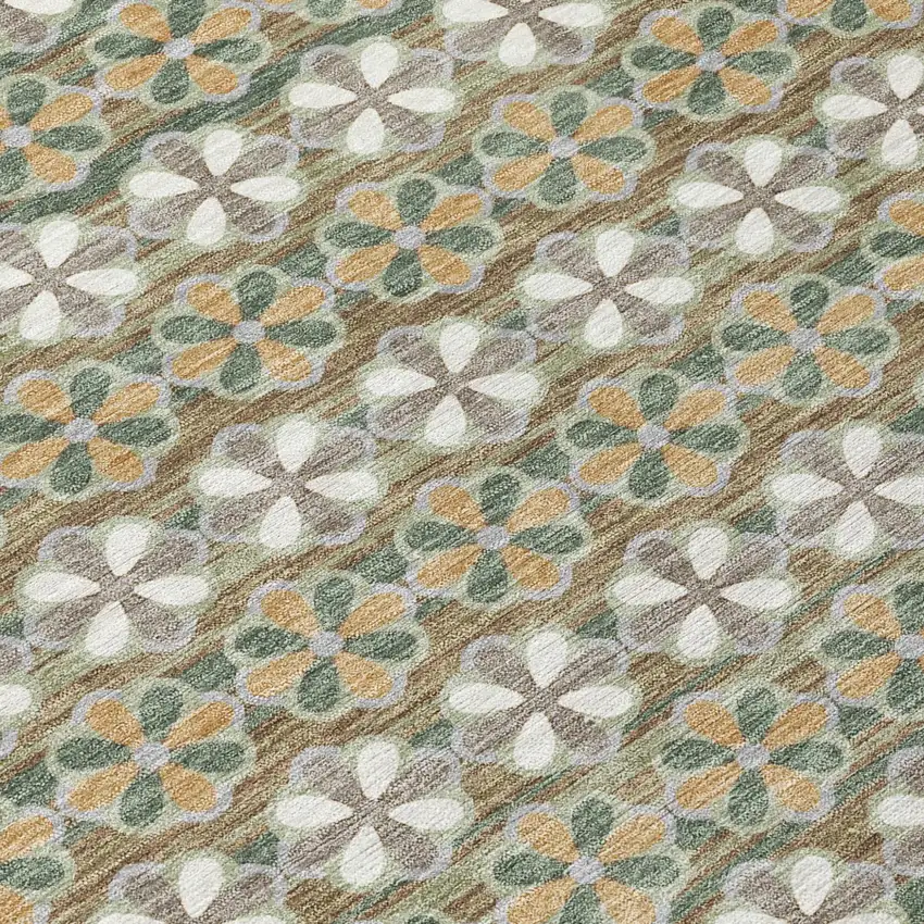 8' Green And Cream Round Striped Washable Indoor Outdoor Area Rug Photo 8