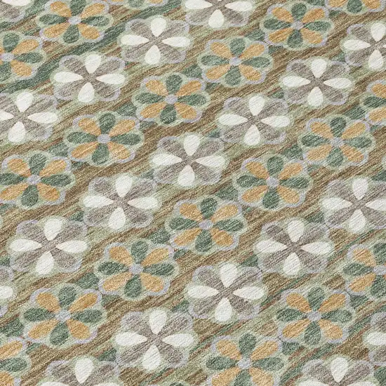 8' Green And Cream Round Striped Washable Indoor Outdoor Area Rug Photo 8