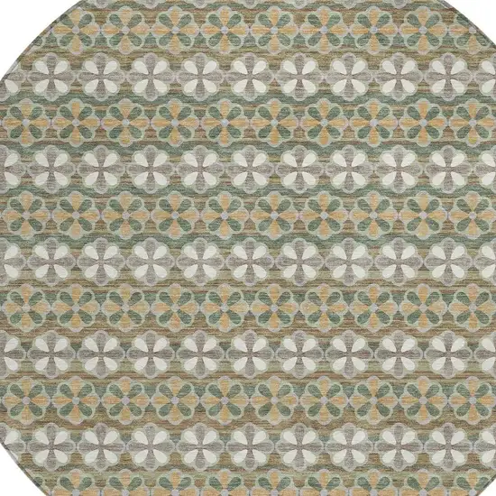 8' Green And Cream Round Striped Washable Indoor Outdoor Area Rug Photo 3