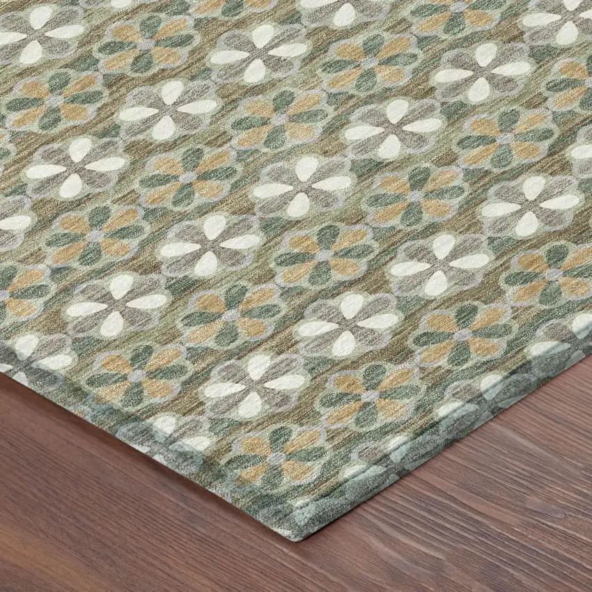 8' Green And Cream Round Striped Washable Indoor Outdoor Area Rug Photo 7
