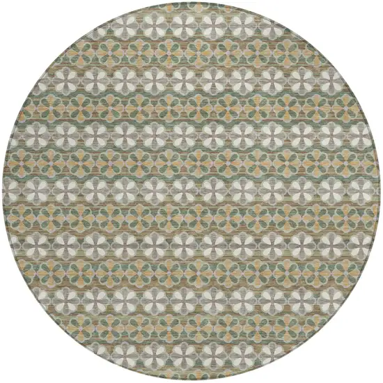 8' Green And Cream Round Striped Washable Indoor Outdoor Area Rug Photo 2