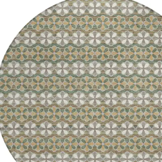 8' Green And Cream Round Striped Washable Indoor Outdoor Area Rug Photo 5