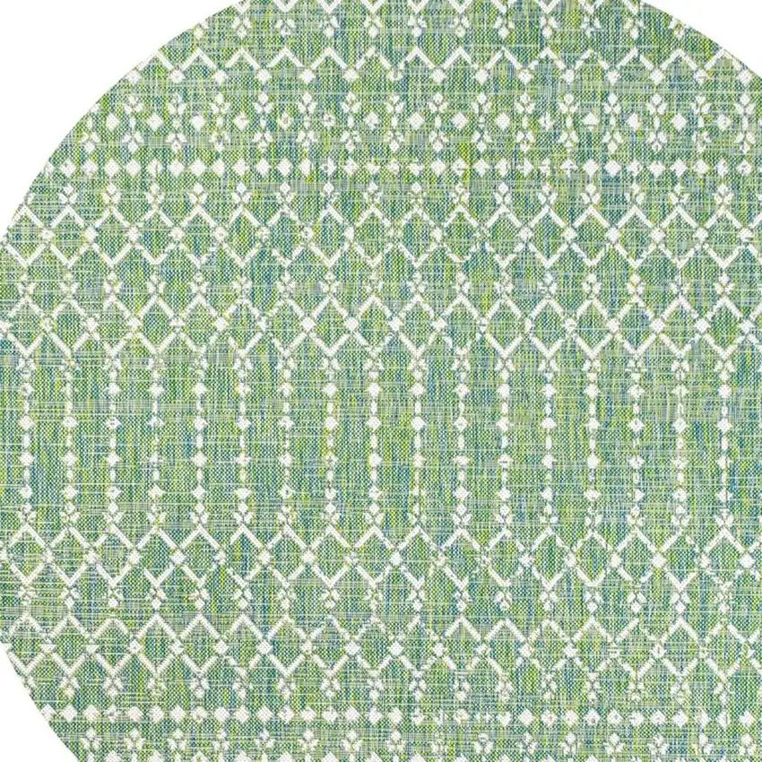 5' Green And Cream Round Trellis Indoor Outdoor Area Rug Photo 2