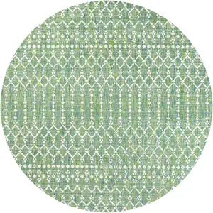 Photo of 5' Green And Cream Round Trellis Indoor Outdoor Area Rug