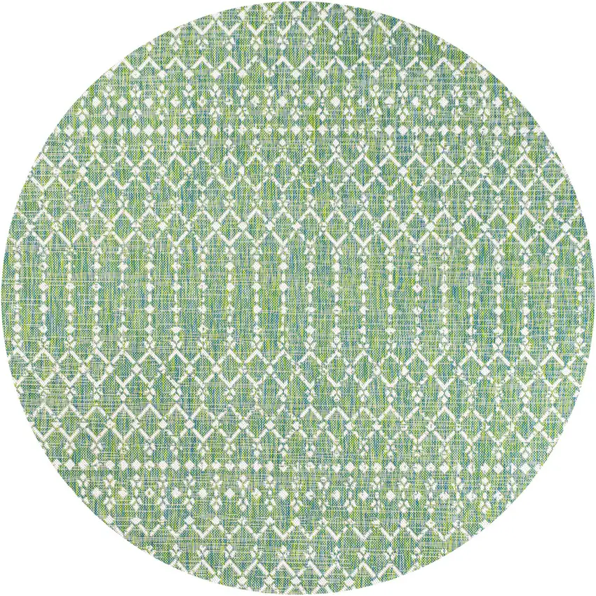 5' Green And Cream Round Trellis Indoor Outdoor Area Rug Photo 1
