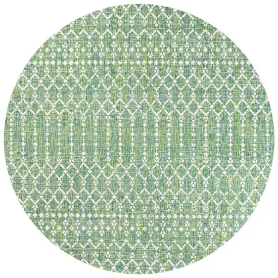 5' Green And Cream Round Trellis Indoor Outdoor Area Rug Photo 3