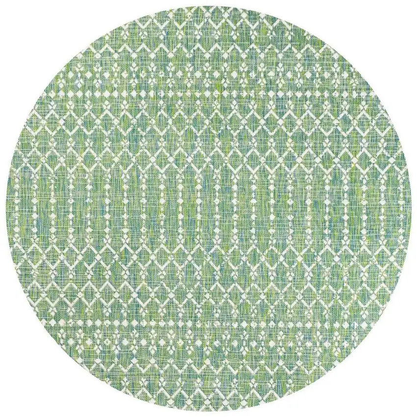 5' Green And Cream Round Trellis Indoor Outdoor Area Rug Photo 3