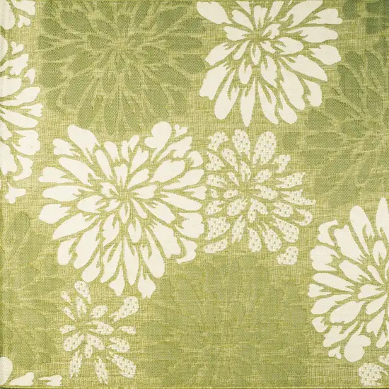 5' Green And Cream Square Floral Indoor Outdoor Area Rug Photo 1