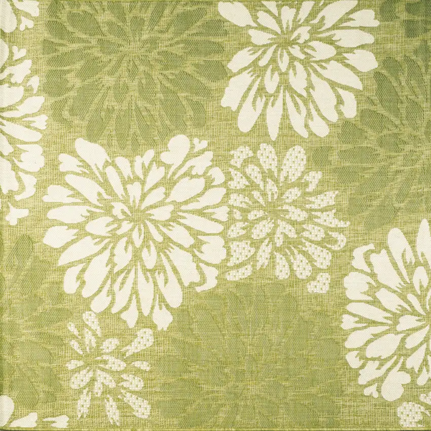 5' Green And Cream Square Floral Indoor Outdoor Area Rug Photo 1