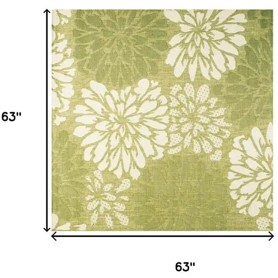 5' Green And Cream Square Floral Indoor Outdoor Area Rug Photo 9