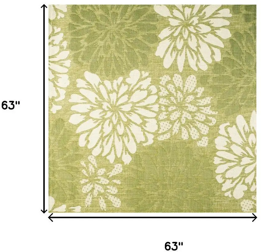 5' Green And Cream Square Floral Indoor Outdoor Area Rug Photo 9