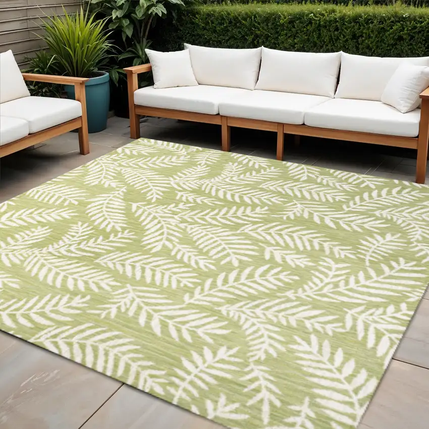 5' Green And Cream Square Floral Indoor Outdoor Area Rug Photo 1