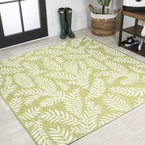 5' Green And Cream Square Floral Indoor Outdoor Area Rug Photo 4