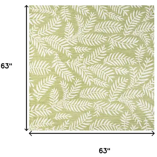 5' Green And Cream Square Floral Indoor Outdoor Area Rug Photo 8