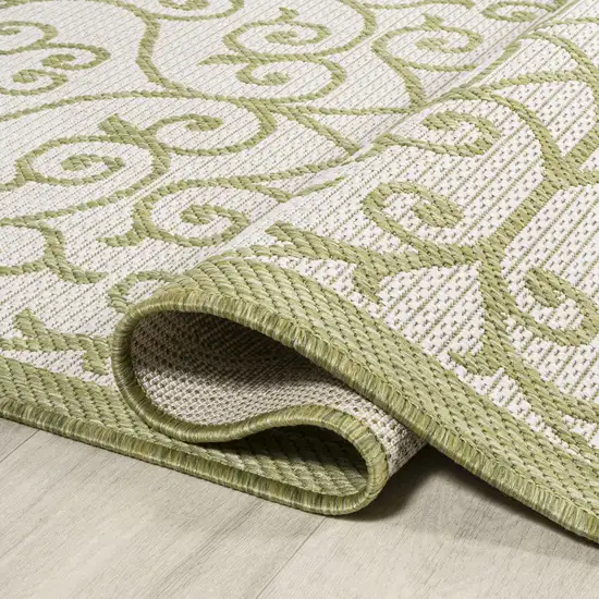 5' Green And Cream Square Geometric Indoor Outdoor Area Rug Photo 9