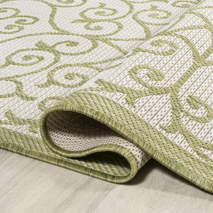 5' Green And Cream Square Geometric Indoor Outdoor Area Rug Photo 9