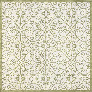 Photo of 5' Green And Cream Square Geometric Indoor Outdoor Area Rug