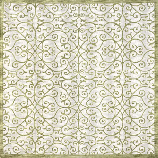 5' Green And Cream Square Geometric Indoor Outdoor Area Rug Photo 1